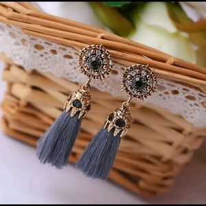 Grey tassel rhinestone earrings